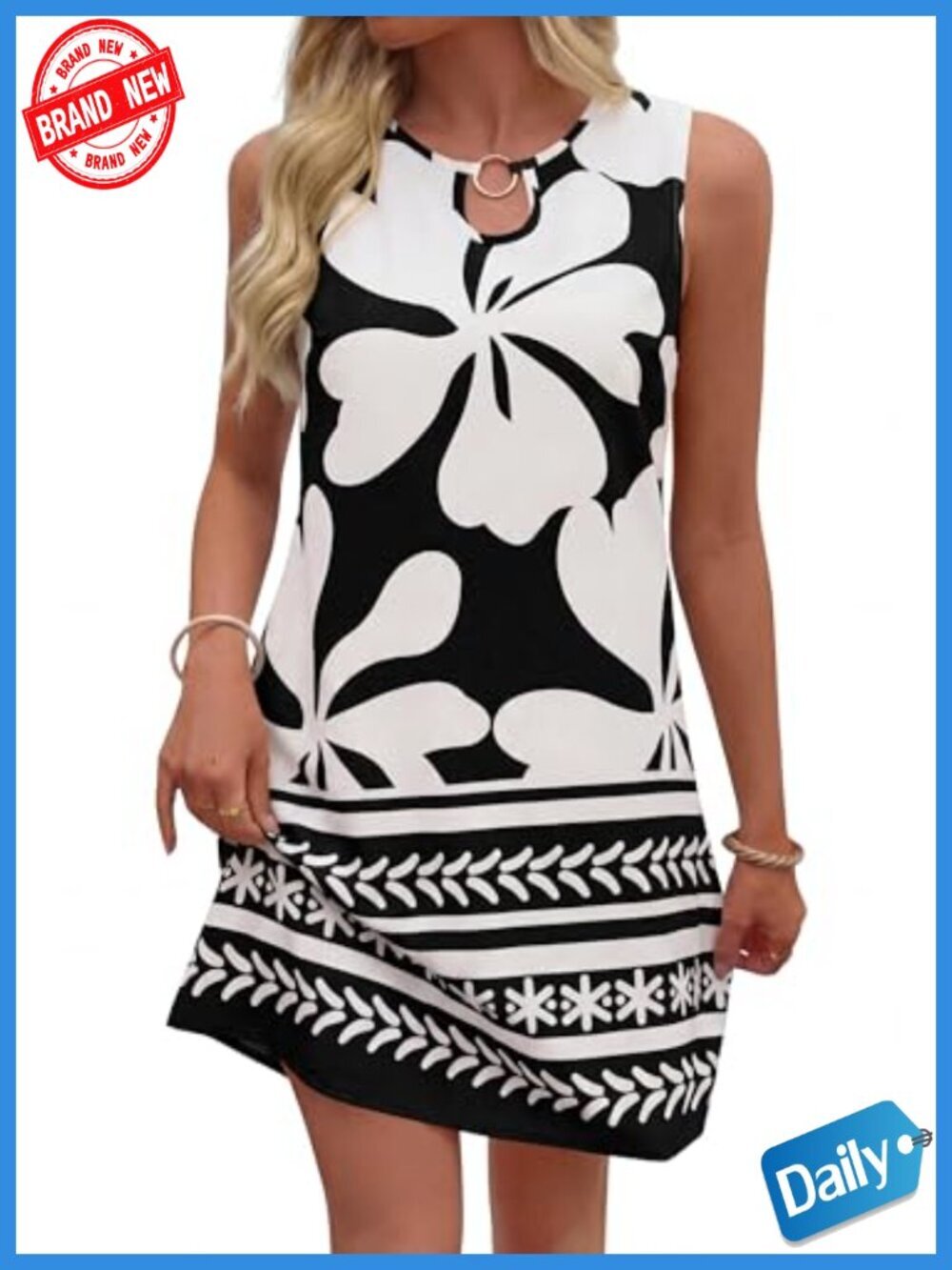 Boho Floral Short Sundress Sleeveless Tank Summer Shift Dress with Pockets